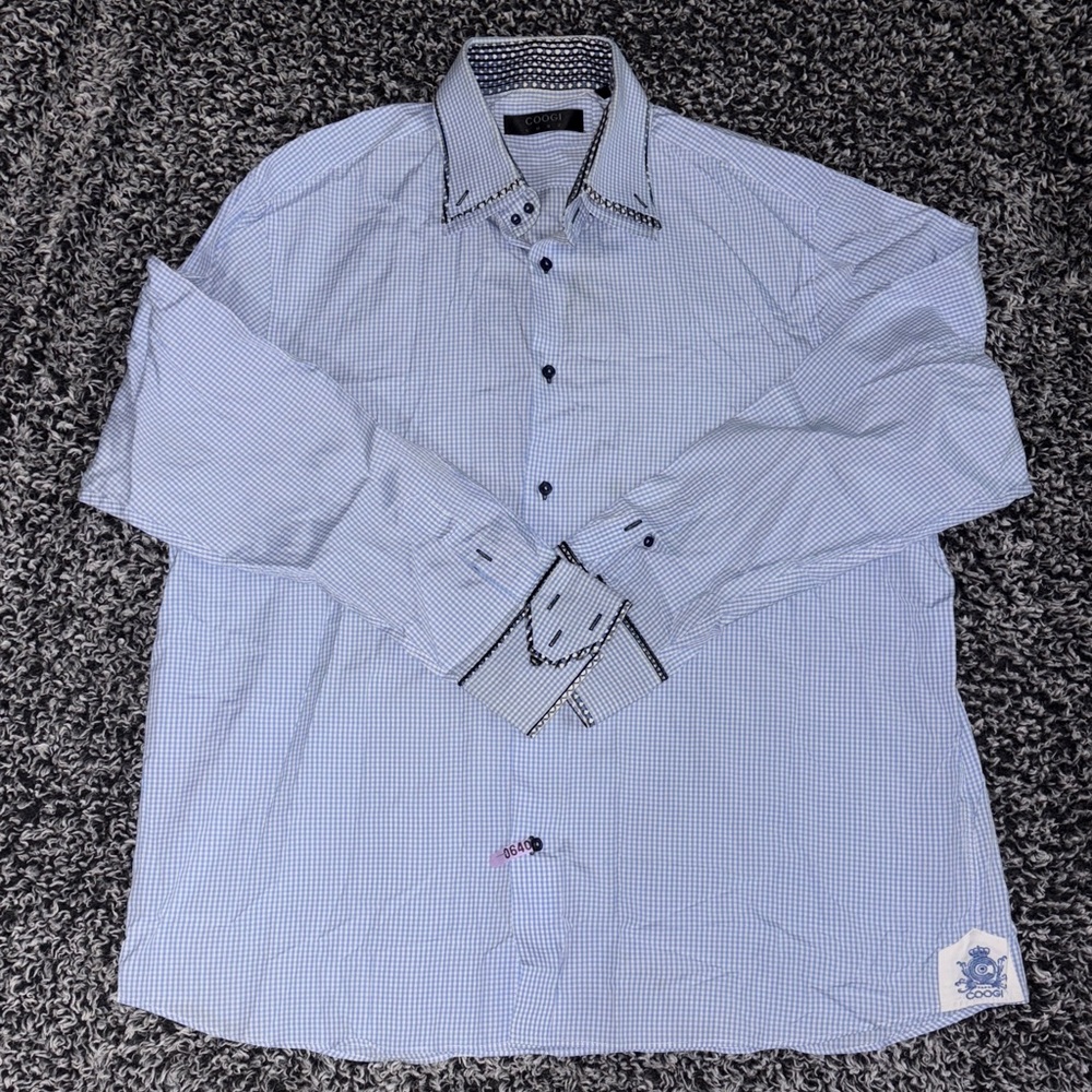 COOGI Men's Black and White Patterned Dress Shirt